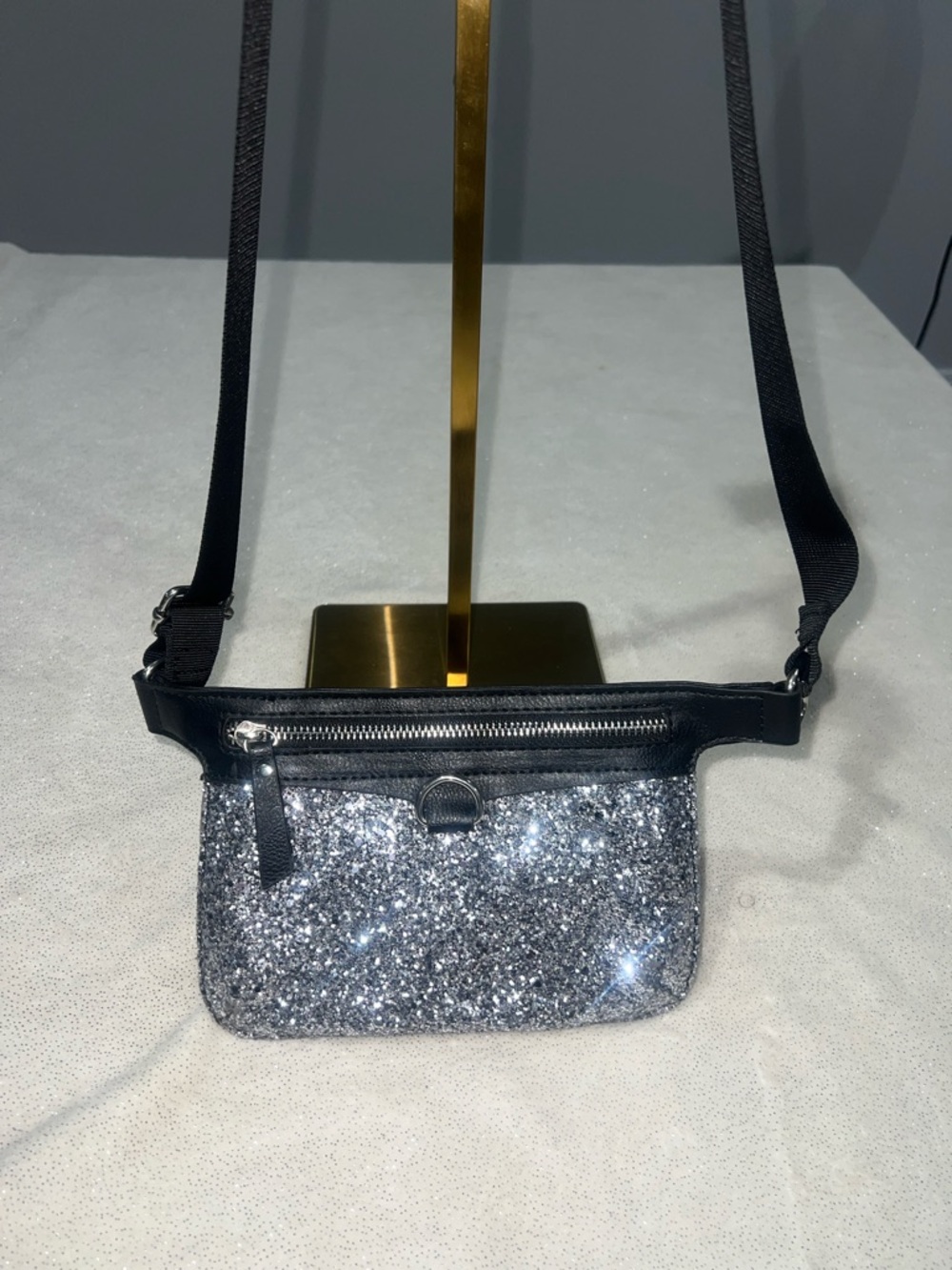 Glitter Crossbody Belt Bag - Silver